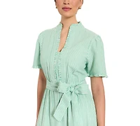 London Times Petite Fit & Flare Slit Neck Tiered Maxi Dress