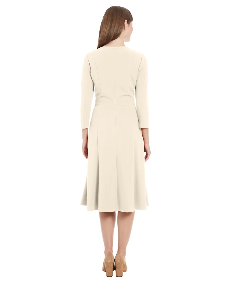 London Times Petite 3/4-Sleeve Crewneck Midi Dress