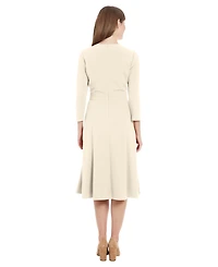 London Times Petite 3/4-Sleeve Crewneck Midi Dress