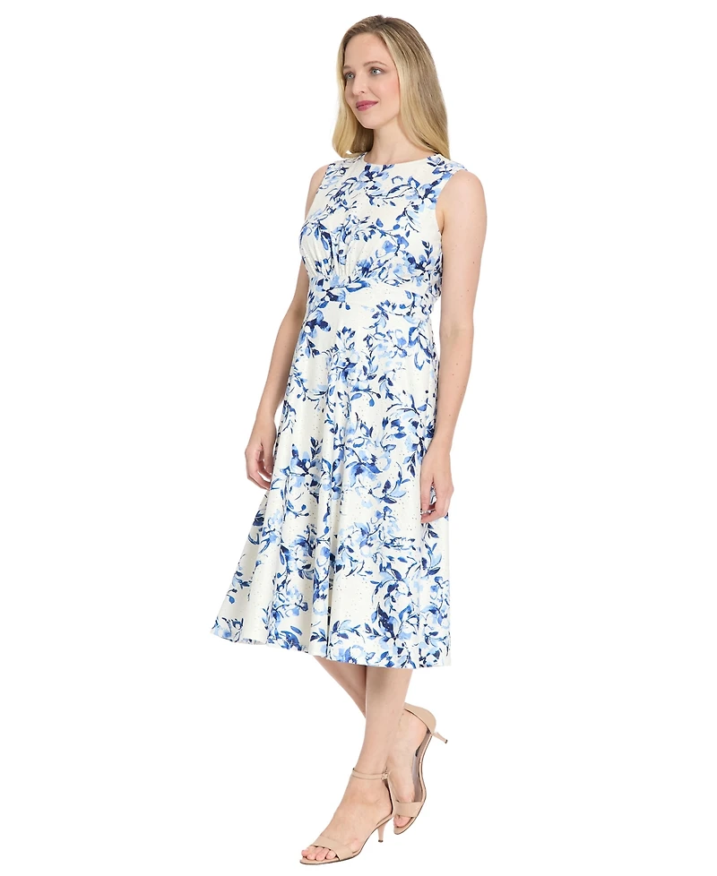 London Times Petite Sleeveless Jewel Neck Midi Dress