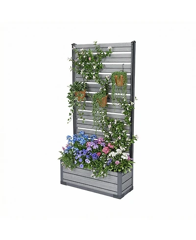 Aoodor Patio Privacy Screen with Planter Box for Climbing Plants, Freestanding or Wall Mounted Flower Bed with Privacy Panels