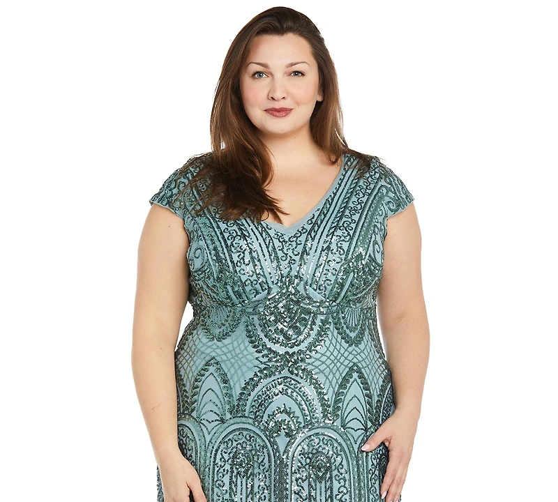 R & M Richards Plus V-Neck Beaded Dress