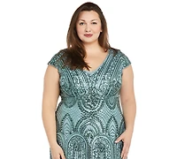 R & M Richards Plus V-Neck Beaded Dress