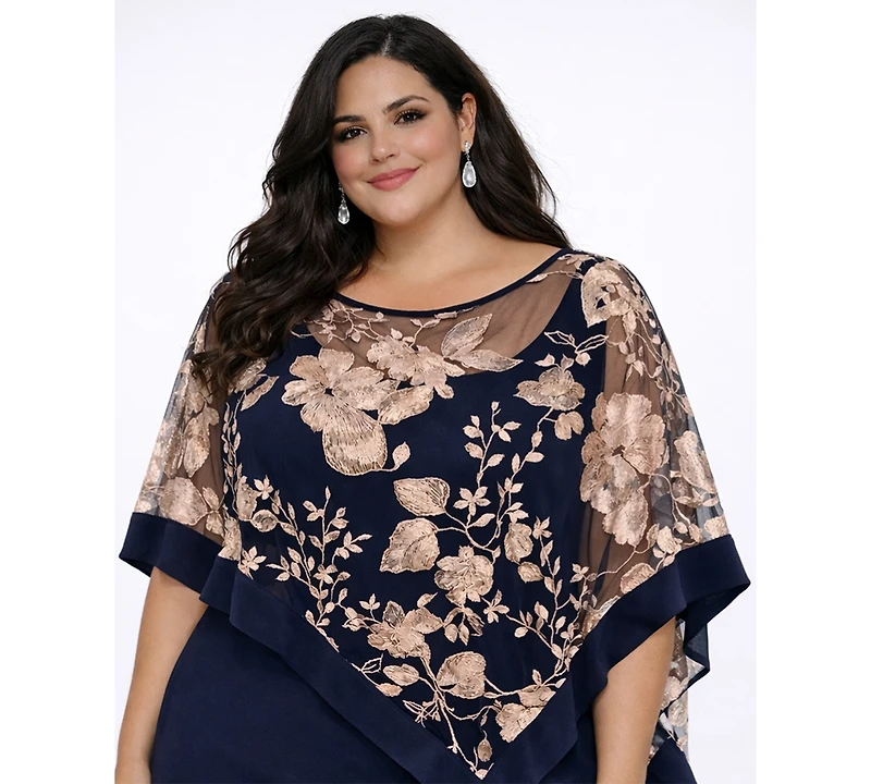 R & M Richards Plus Floral Embroidered Top and Pants, 2-Piece Set