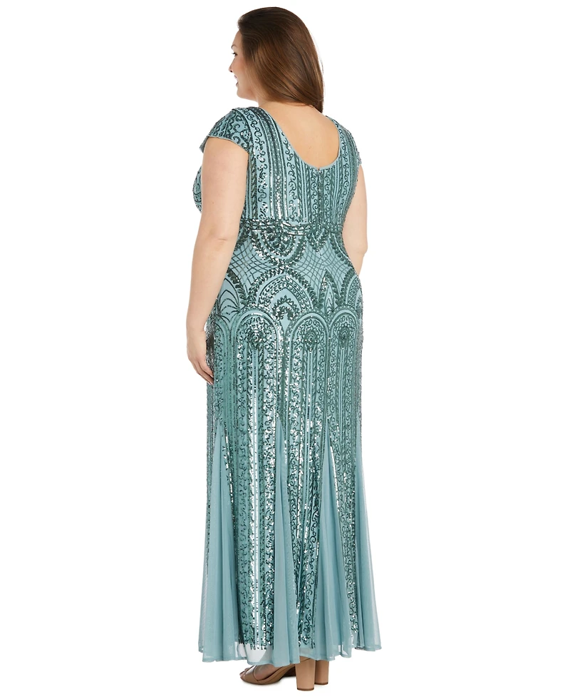 R & M Richards Plus V-Neck Beaded Dress