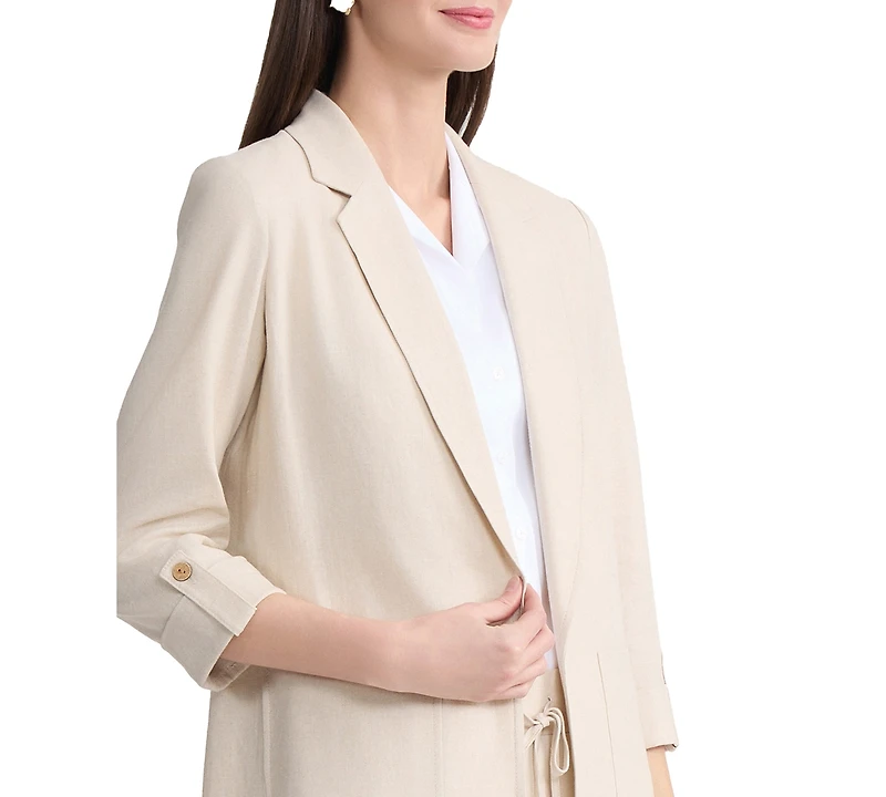Jones New York Petite Notch Collar Open-Front Jacket
