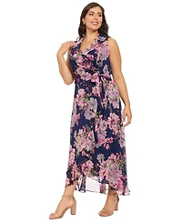 London Times Plus Ruffled Chiffon Maxi Dress