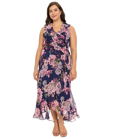 London Times Plus Ruffled Chiffon Maxi Dress