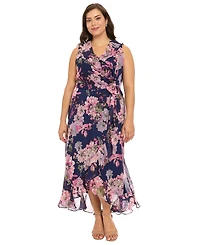 London Times Plus Ruffled Chiffon Maxi Dress