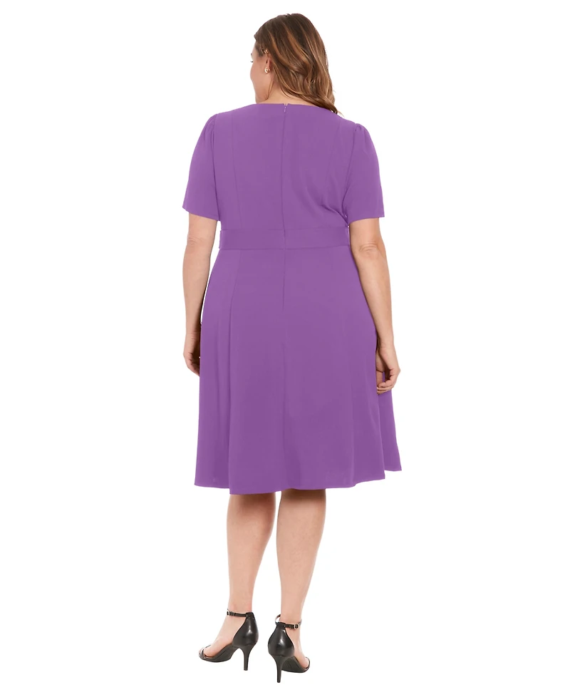 London Times Plus Fit & Flare Scuba Crepe Midi Dress
