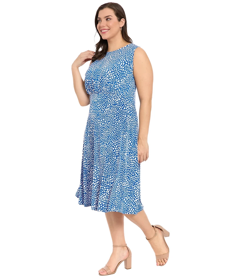 London Times Plus Sleeveless Jewel Neck Midi Dress