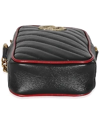 Pre-Owned Gucci Red Black Calfskin Matelasse Mini Gg Marmont Crossbody Bag