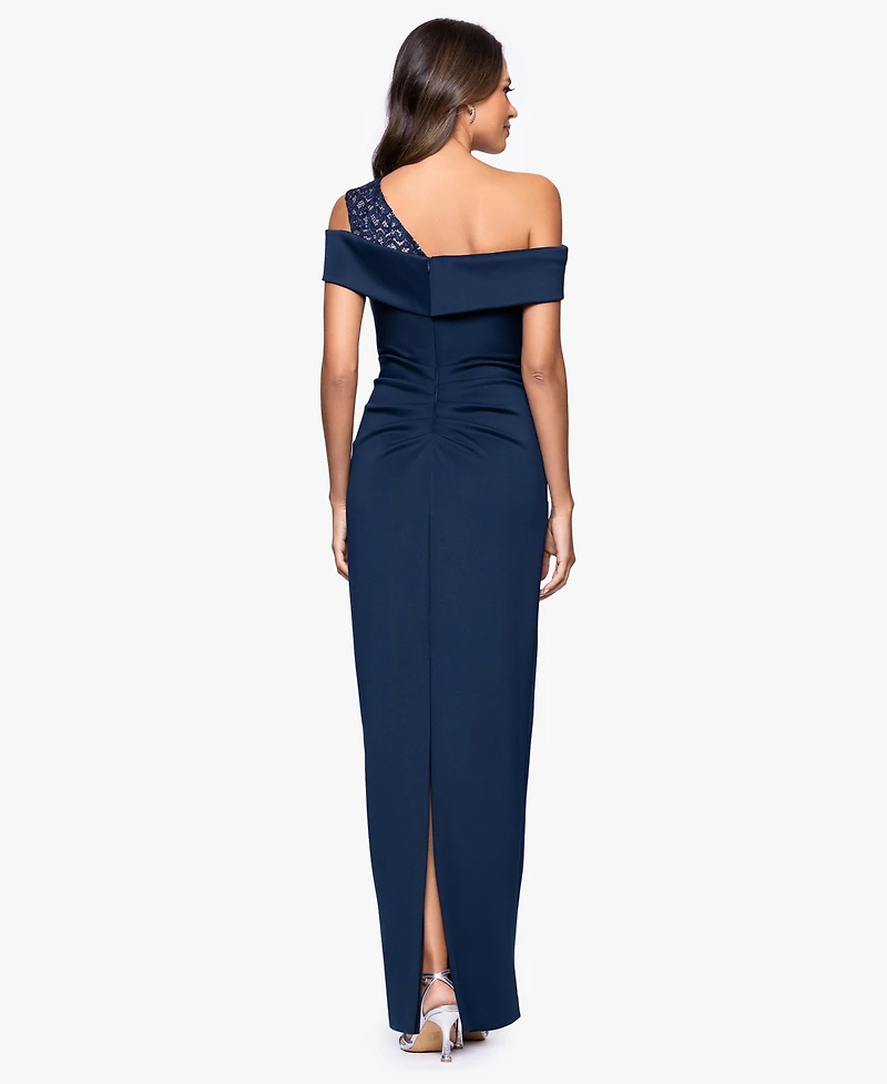B&A By Betsy and Adam Petite One-Shoulder Sheath Gown