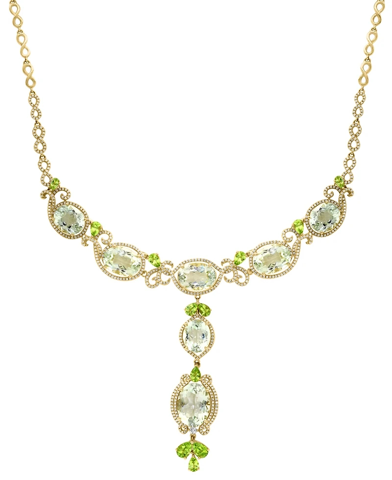 Lali Jewels Green Amethyst (1/7 ct. t.w.), Peridot (1/5 ct. t.w.) & Diamond (1/5 ct. t.w.) Necklace in 14k Yellow Gold