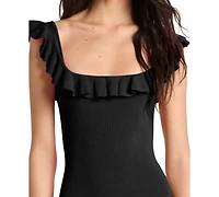 Michael Kors Women's Square Neck Ruffle Midi Dress