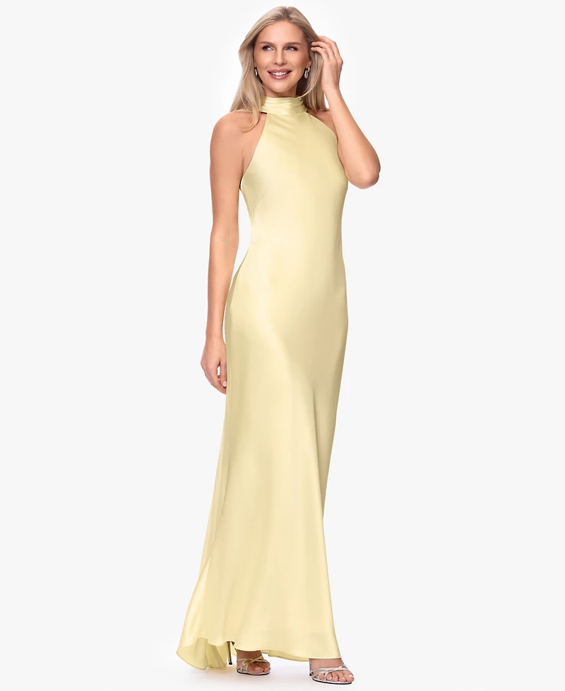 Xscape Petite Sleeveless Tie-Neck Long Gown