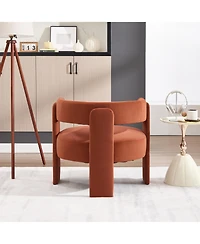 Rainsken Velvet Accent Chair, Mid-Century Modern Armchair with Wooden Legs and Adjustable Foot Nails for Living Room, Home Office, Bedroom