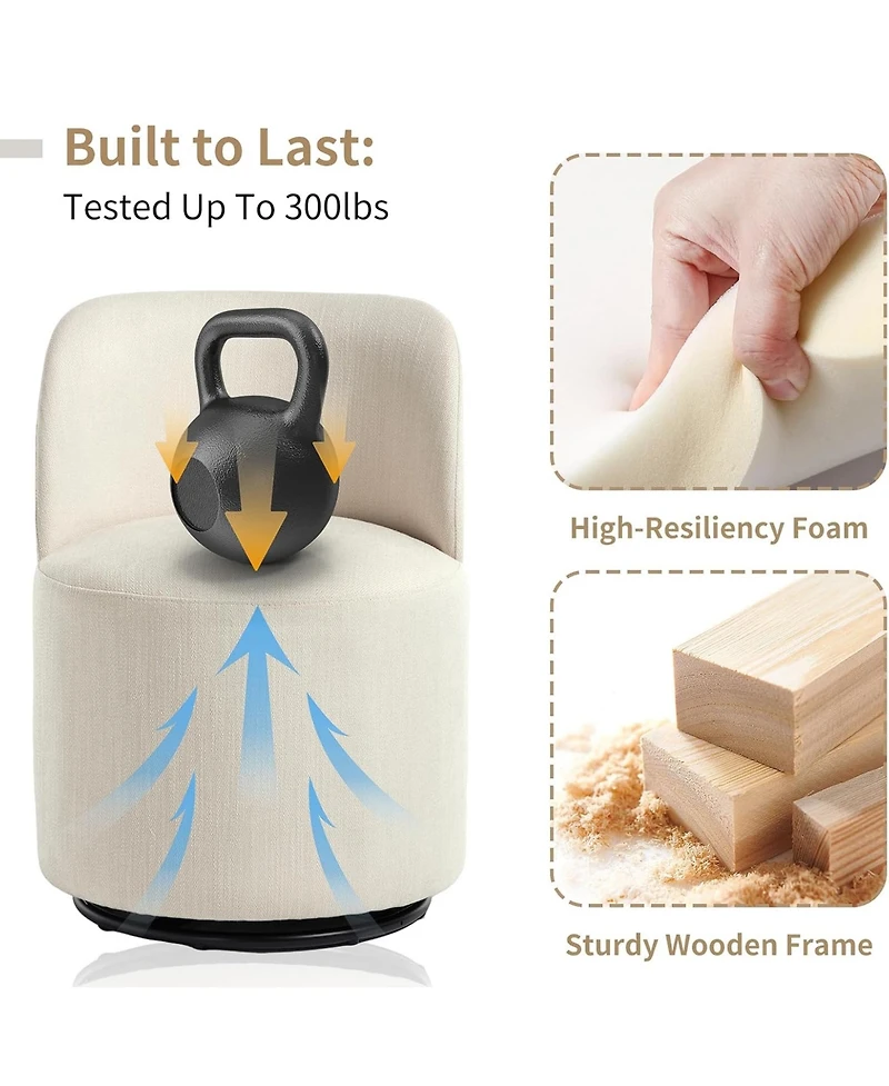 Rainsken 360degree(s) Swivel Barrel Chair, Linen Upholstered Accent Chair with Curved Backrest and Sturdy Metal Base for Living Room, Bedroom