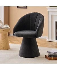 Rainsken Swivel Accent Chair, Chenille Fabric Upholstered Armchair with Curved Backrest and High Cylindrical Base for Living Room, Bedroom