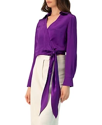 Ivonne Women's Wrap Satin Blouse with Tie Detail