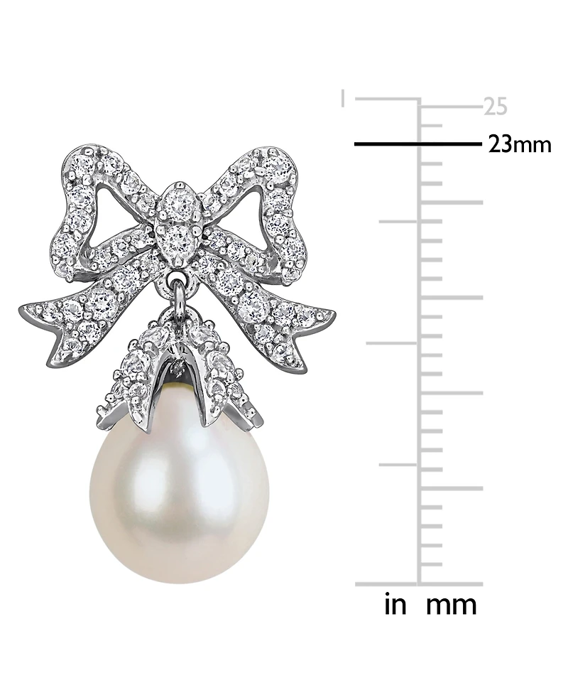 Macy's Cultured Freshwater Pearl & White Topaz (1-1/3 ct t.w.) Drop Earrings in Sterling Silver