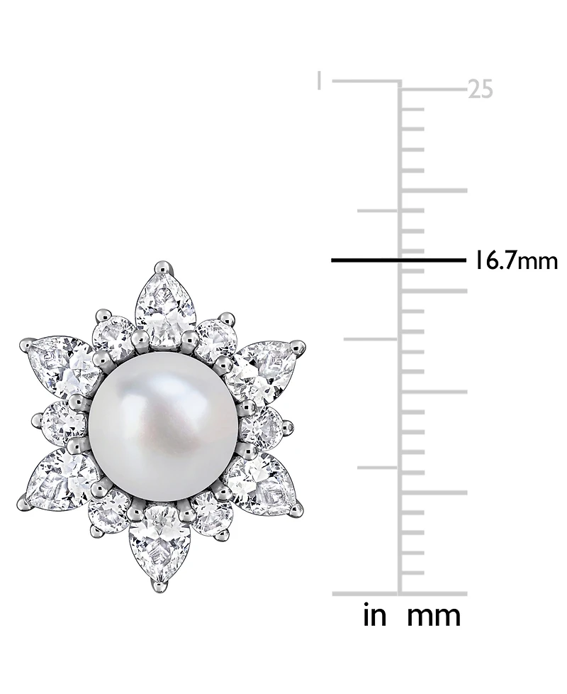 Macy's Cultured Freshwater Pearl & Created White Sapphire (3-3/8 ct. t.w.) Earrings in Sterling Silver