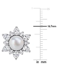 Macy's Cultured Freshwater Pearl & Created White Sapphire (3-3/8 ct. t.w.) Earrings in Sterling Silver