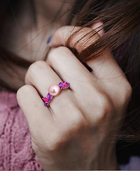 Macy's Cultured Freshwater Pearl, Pink Amethyst (5/8 ct. t.w.) & Topaz (3/8 Ring Sterling Silver