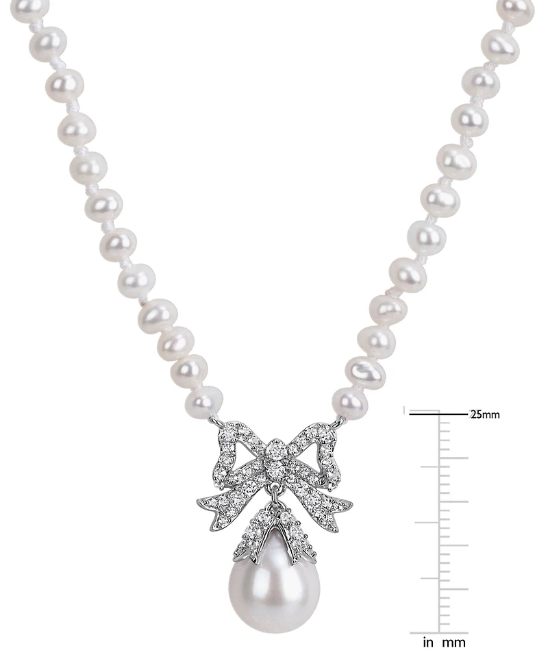 Macy's Cultured Freshwater Pearl & White Topaz (3/4 ct. t.w.) Necklace in Sterling Silver