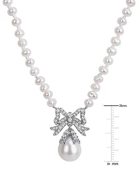 Macy's Cultured Freshwater Pearl & White Topaz (3/4 ct. t.w.) Necklace in Sterling Silver