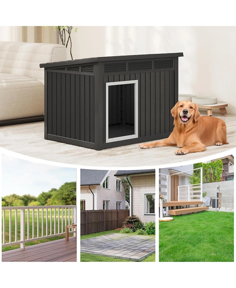 Decksplore 259 inclined top air pole kennel gray and black Spacious All Season Dog Cage with Elevated Base Weatherproof Construction
