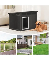 Decksplore 259 inclined top air pole kennel gray and black Spacious All Season Dog Cage with Elevated Base Weatherproof Construction