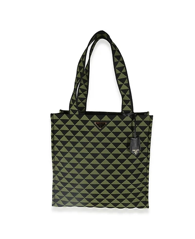 Pre-Owned Prada Black Green Jacquard Triangolo Symbole Shopping Tote