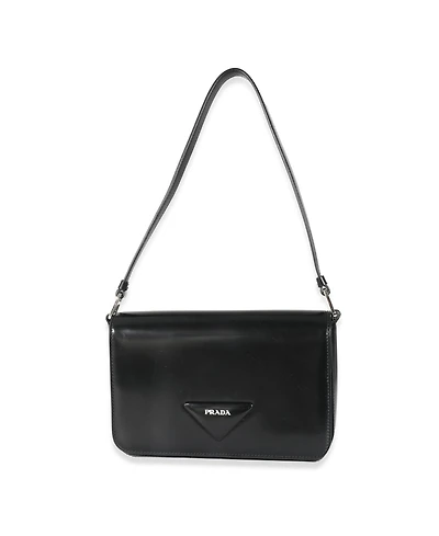 Pre-Owned Prada Black Brushed Leather Shoulder Bag