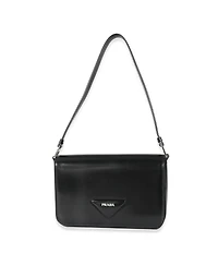 Pre-Owned Prada Black Brushed Leather Shoulder Bag