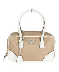 Pre-Owned Prada Beige White Re-Nylon Saffiano Medium Re-Edition 1978