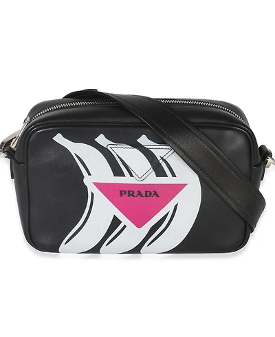 Pre-Owned Prada Black Pink Calfskin Banana Logo Crossbody Bag