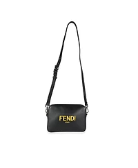 Pre-Owned Fendi Black Calfskin and Sunflower Logo Mini Camera Bag