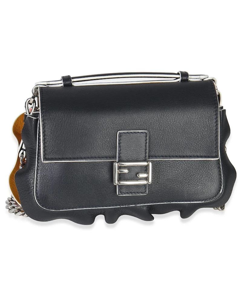 Pre-Owned Fendi Black Pink Leather Wave Double Micro Baguette