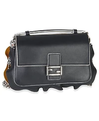 Pre-Owned Fendi Black Pink Leather Wave Double Micro Baguette