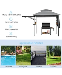Gymax 13.5' x 4' Patio Bbq Grill Gazebo Side Awnings Shelves 2-Tier Canopy Outdoor