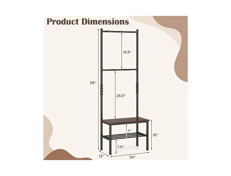Slickblue Freestanding 3-in-1 Hall Tree with Bench and Hooks