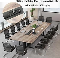 logicfox Large Conference Table with 2" Thick Top and Metal Grid Base Outlets