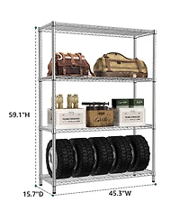 Rainsken 4- Tier Metal Storage Shelves, Adjustable Wire Shelving Rack for Garage, Basement, Warehouse