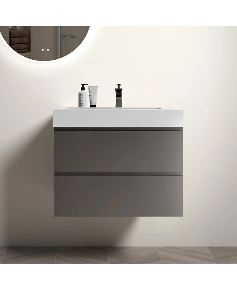 Sillysis 30" Wall Mounted Bathroom Vanity with Sink, Modern Minimalist Floating Bathroom Vanity without Faucet, Pre-Assembled
