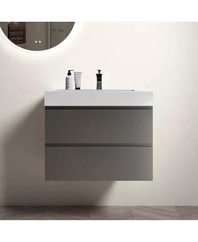 Sillysis 30" Wall Mounted Bathroom Vanity with Sink, Modern Minimalist Floating Bathroom Vanity without Faucet, Pre-Assembled
