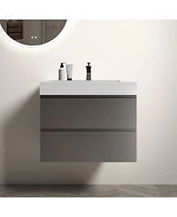 Sillysis 30" Wall Mounted Bathroom Vanity with Sink, Modern Minimalist Floating Bathroom Vanity without Faucet, Pre-Assembled