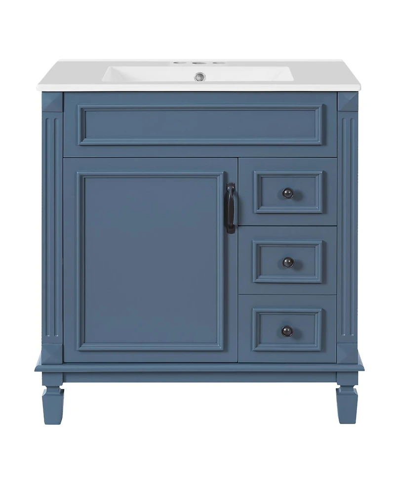 Sillysis 30 Inch Freestanding Bathroom Vanity with Ceramic Sink, French Modern Cabinet, Soft Close Drawers for Small Spaces