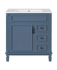 Sillysis 30 Inch Freestanding Bathroom Vanity with Ceramic Sink, French Modern Cabinet, Soft Close Drawers for Small Spaces