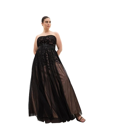 City Chic Plus Embroidered Tulle Maxi Dress